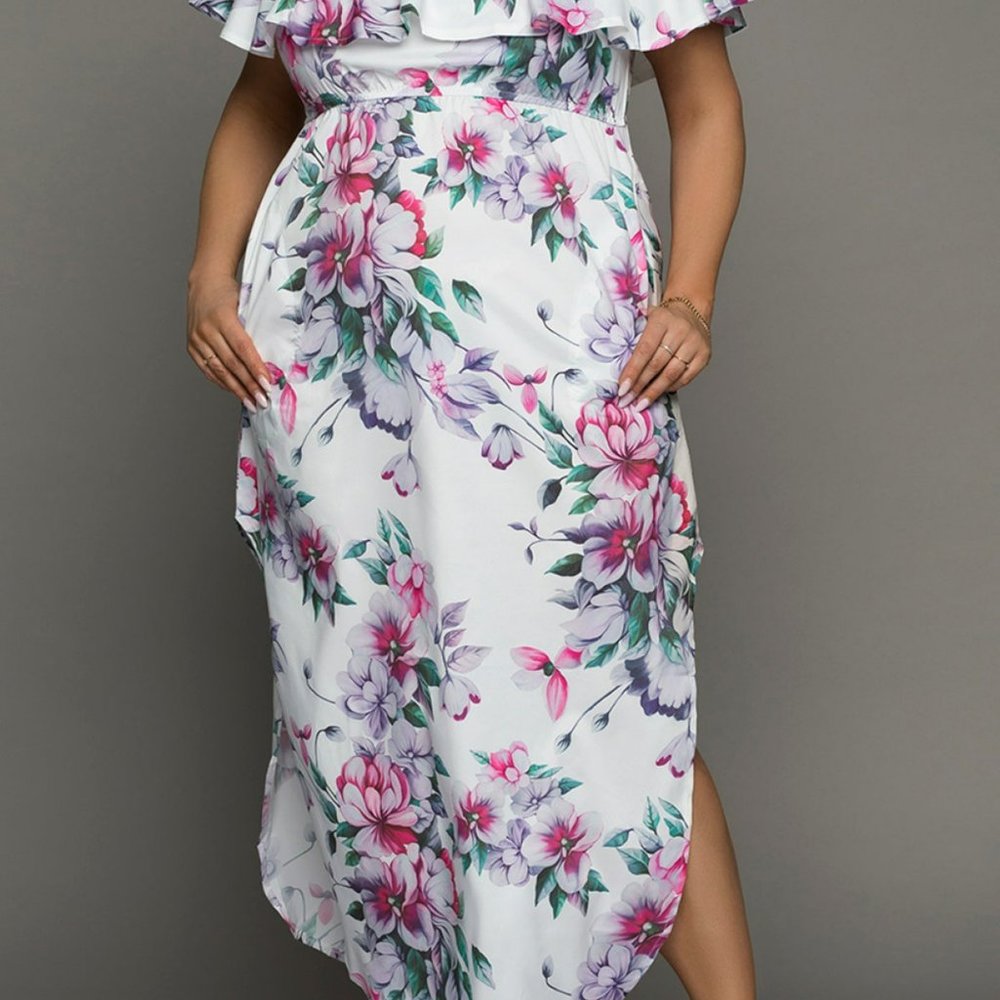 Off The Shoulder Floral Plus Size Maxi Dress - Picture 7 of 12
